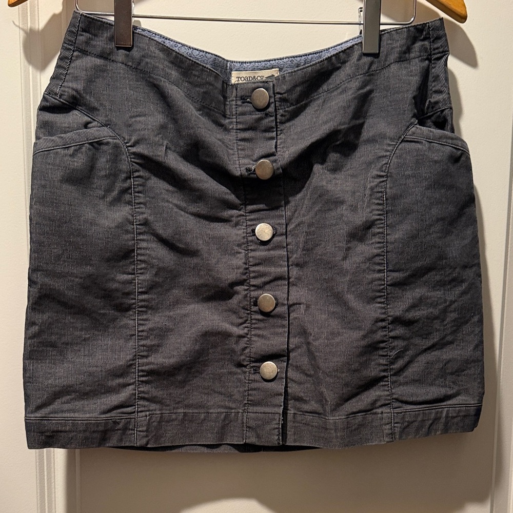 Toad & Co Charcoal light courderoy Button-Front Mini Skirt
